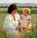 Mother and child in poppy field
